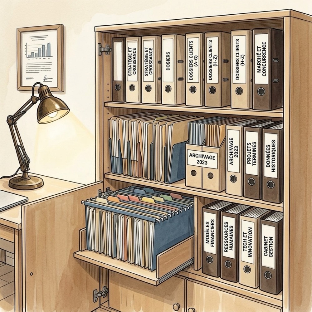 Dossiers et archives organisés dans un espace de travail